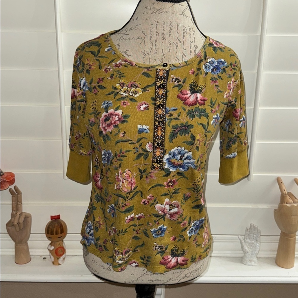 Sundance Floral Haven Textured Henley Top Olive